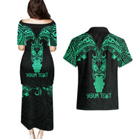 Personalised New Zealand Te Reo Maori Couples Matching Puletasi Dress and Hawaiian Shirt Kia Kaha Maori Language Week Green Style LT9 - Polynesian Pride