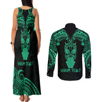 Personalised New Zealand Te Reo Maori Couples Matching Tank Maxi Dress and Long Sleeve Button Shirts Kia Kaha Maori Language Week Green Style LT9 - Polynesian Pride