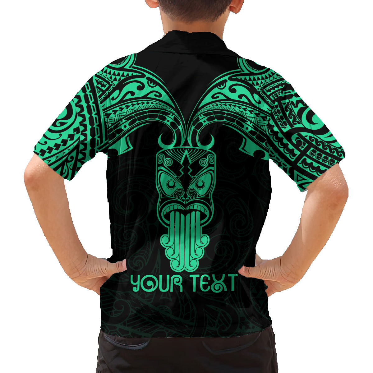 Personalised New Zealand Te Reo Maori Family Matching Long Sleeve Bodycon Dress and Hawaiian Shirt Kia Kaha Maori Language Week Green Style LT9 - Polynesian Pride
