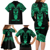 Personalised New Zealand Te Reo Maori Family Matching Long Sleeve Bodycon Dress and Hawaiian Shirt Kia Kaha Maori Language Week Green Style LT9 - Polynesian Pride