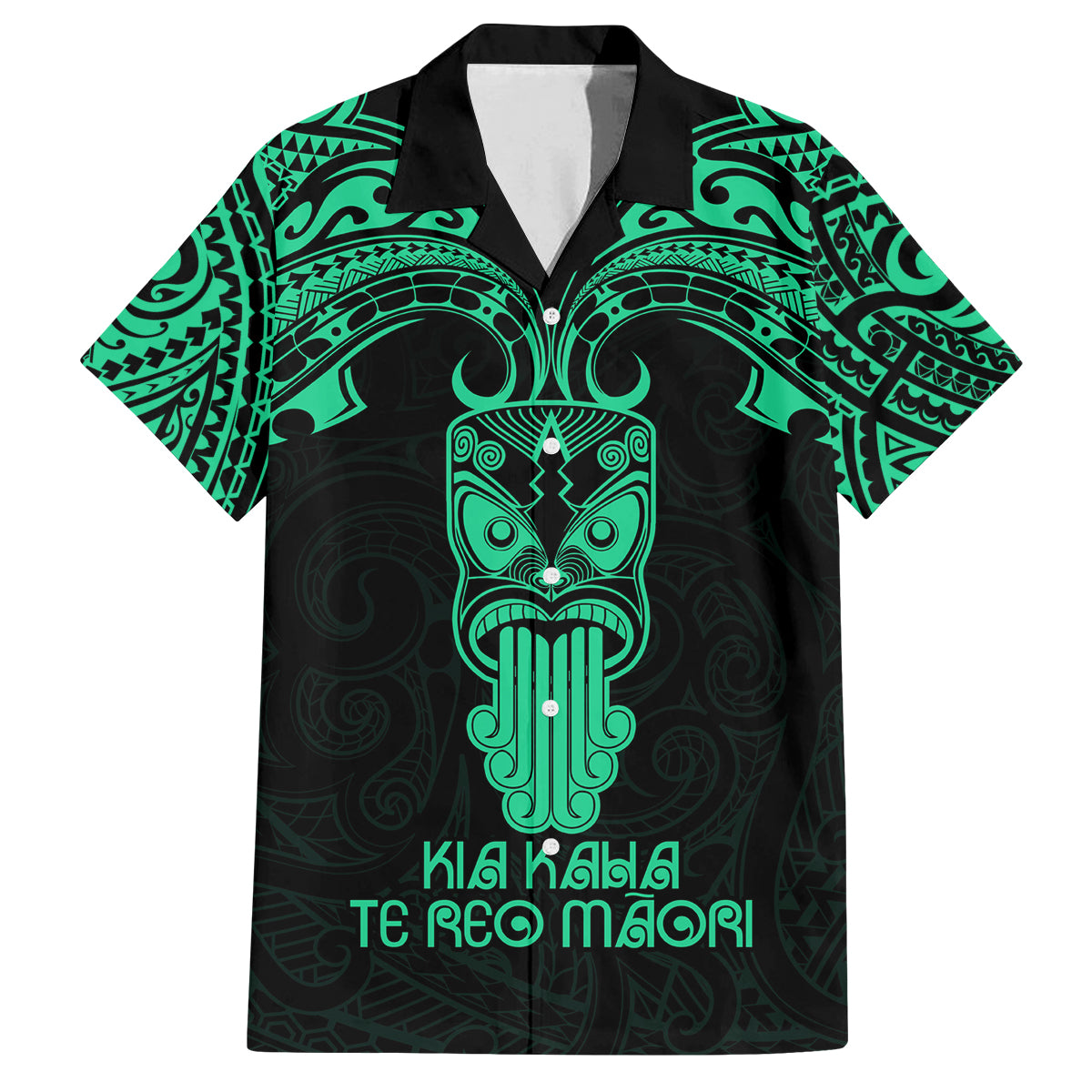 Personalised New Zealand Te Reo Maori Family Matching Puletasi Dress and Hawaiian Shirt Kia Kaha Maori Language Week Green Style LT9 Dad's Shirt - Short Sleeve Green - Polynesian Pride
