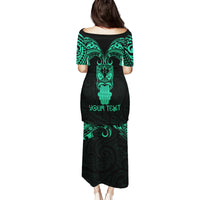 Personalised New Zealand Te Reo Maori Family Matching Puletasi Dress and Hawaiian Shirt Kia Kaha Maori Language Week Green Style LT9 - Polynesian Pride