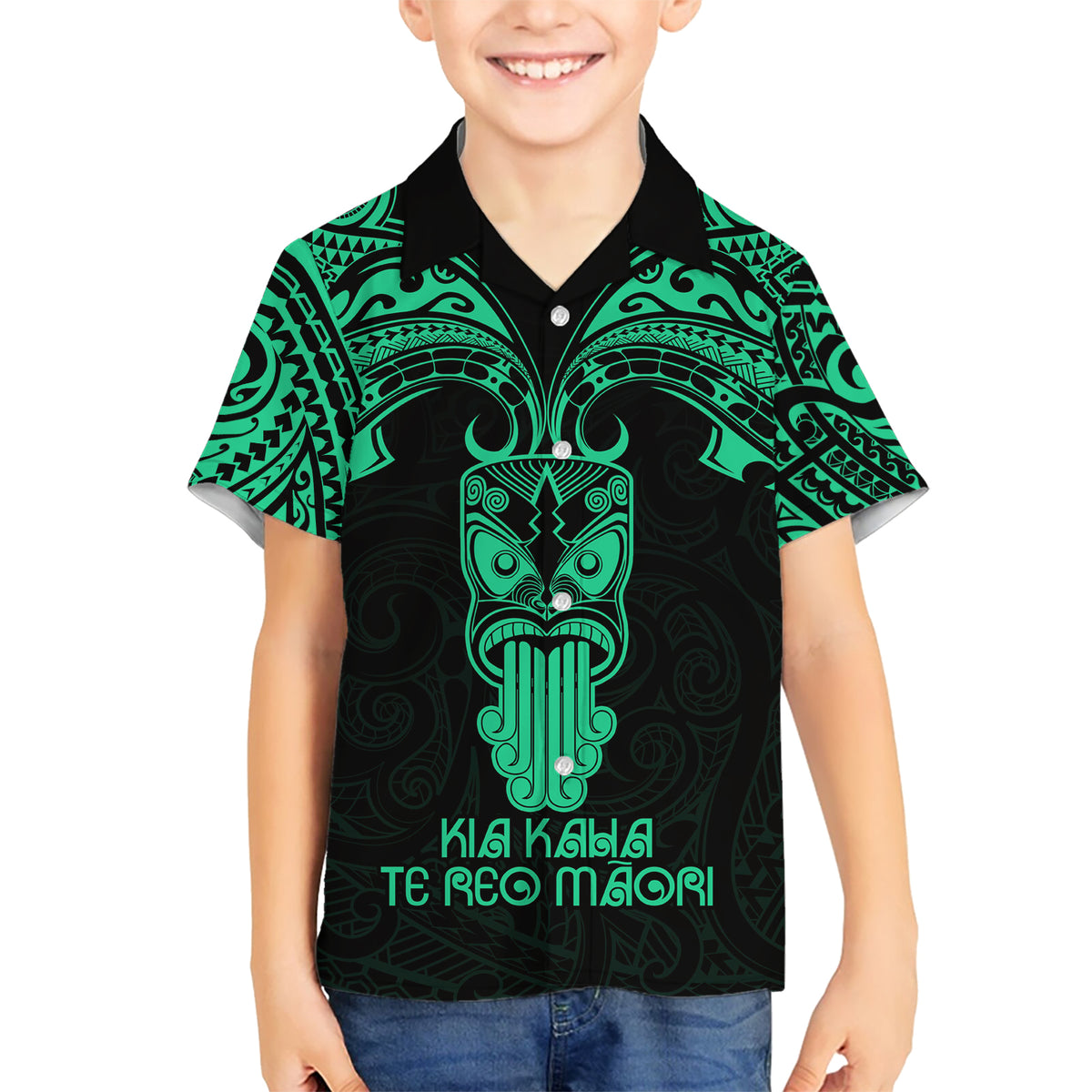 Personalised New Zealand Te Reo Maori Hawaiian Shirt Kia Kaha Maori Language Week Green Style LT9 - Polynesian Pride