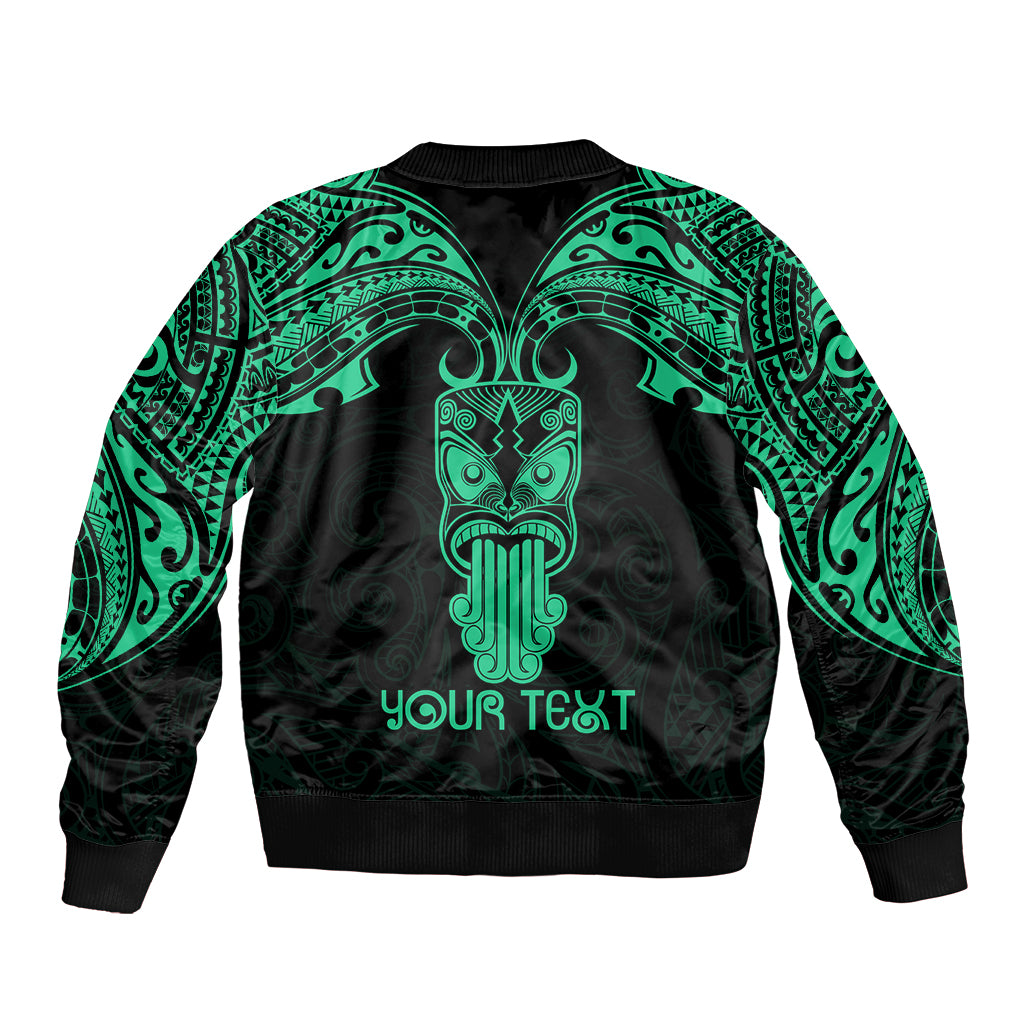 Personalised New Zealand Te Reo Maori Sleeve Zip Bomber Jacket Kia Kaha Maori Language Week Green Style LT9 - Polynesian Pride