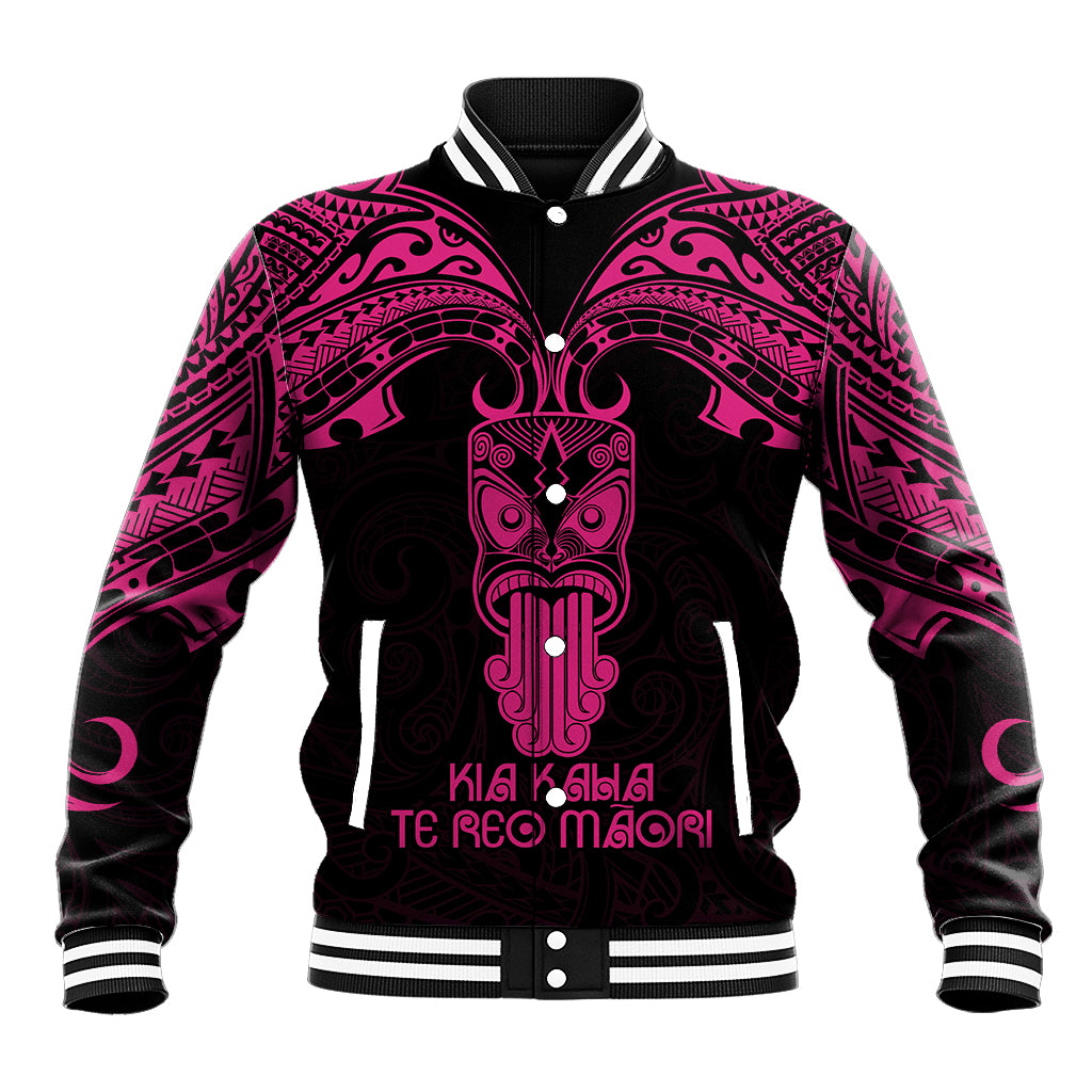 Personalised New Zealand Te Reo Maori Baseball Jacket Kia Kaha Maori Language Week Pink Style LT9 Unisex Pink - Polynesian Pride