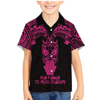 Personalised New Zealand Te Reo Maori Family Matching Mermaid Dress and Hawaiian Shirt Kia Kaha Maori Language Week Pink Style LT9 Son's Shirt Pink - Polynesian Pride
