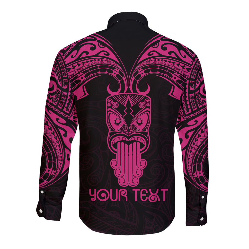 Personalised New Zealand Te Reo Maori Long Sleeve Button Shirt Kia Kaha Maori Language Week Pink Style LT9 - Polynesian Pride