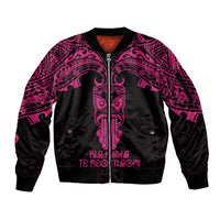 Personalised New Zealand Te Reo Maori Sleeve Zip Bomber Jacket Kia Kaha Maori Language Week Pink Style LT9 Unisex Pink - Polynesian Pride