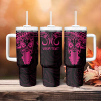 Personalised New Zealand Te Reo Maori Tumbler With Handle Kia Kaha Maori Language Week Pink Style LT9 - Polynesian Pride