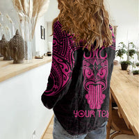 Personalised New Zealand Te Reo Maori Women Casual Shirt Kia Kaha Maori Language Week Pink Style LT9 - Polynesian Pride