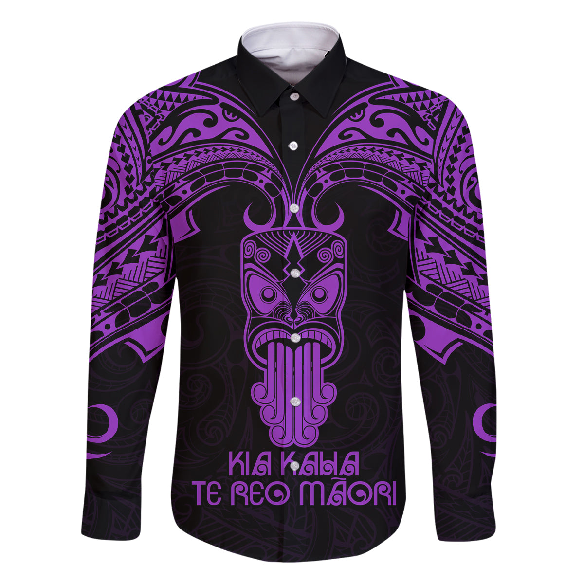 Personalised New Zealand Te Reo Maori Family Matching Long Sleeve Bodycon Dress and Hawaiian Shirt Kia Kaha Maori Language Week Purple Style LT9 Dad's Shirt - Long Sleeve Purple - Polynesian Pride