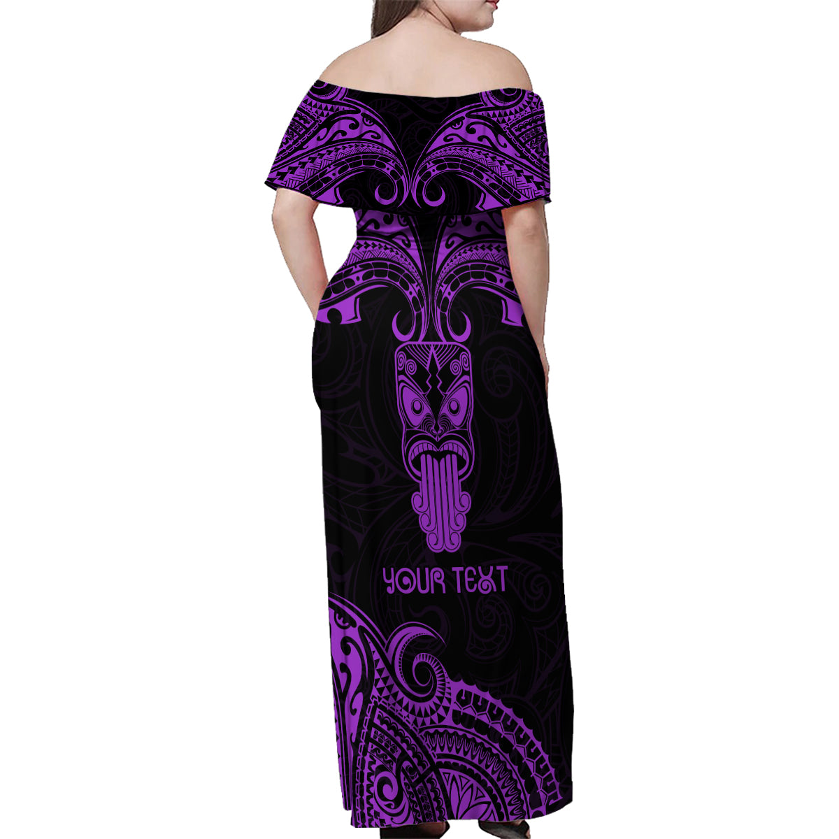 Personalised New Zealand Te Reo Maori Family Matching Off Shoulder Maxi Dress and Hawaiian Shirt Kia Kaha Maori Language Week Purple Style LT9 - Polynesian Pride