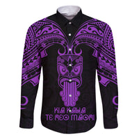 Personalised New Zealand Te Reo Maori Family Matching Short Sleeve Bodycon Dress and Hawaiian Shirt Kia Kaha Maori Language Week Purple Style LT9 Dad's Shirt - Long Sleeve Purple - Polynesian Pride