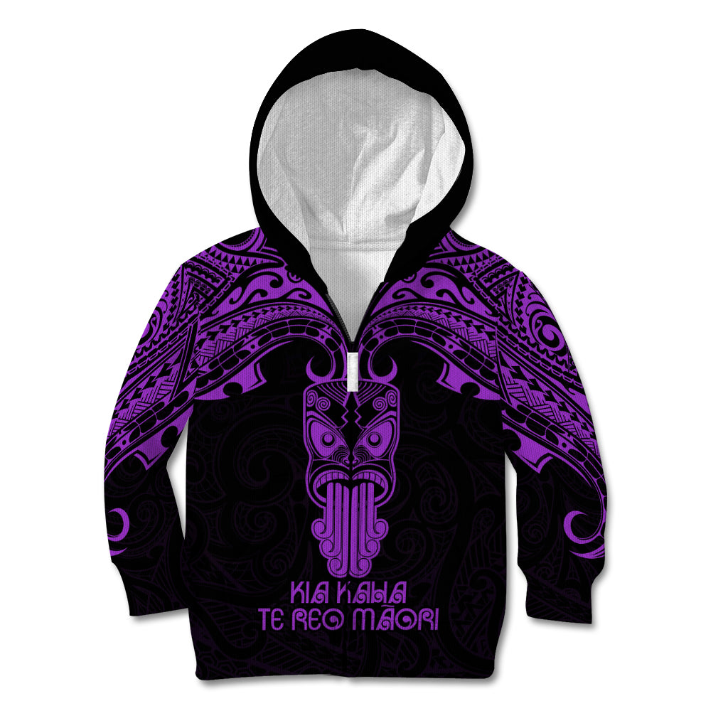 Personalised New Zealand Te Reo Maori Kid Hoodie Kia Kaha Maori Language Week Purple Style LT9 - Polynesian Pride