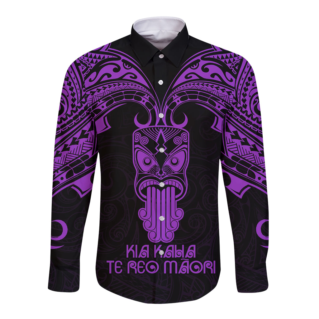 Personalised New Zealand Te Reo Maori Long Sleeve Button Shirt Kia Kaha Maori Language Week Purple Style LT9 Unisex Purple - Polynesian Pride