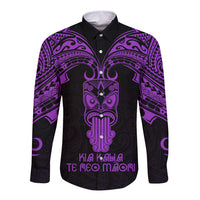 Personalised New Zealand Te Reo Maori Long Sleeve Button Shirt Kia Kaha Maori Language Week Purple Style LT9 Unisex Purple - Polynesian Pride