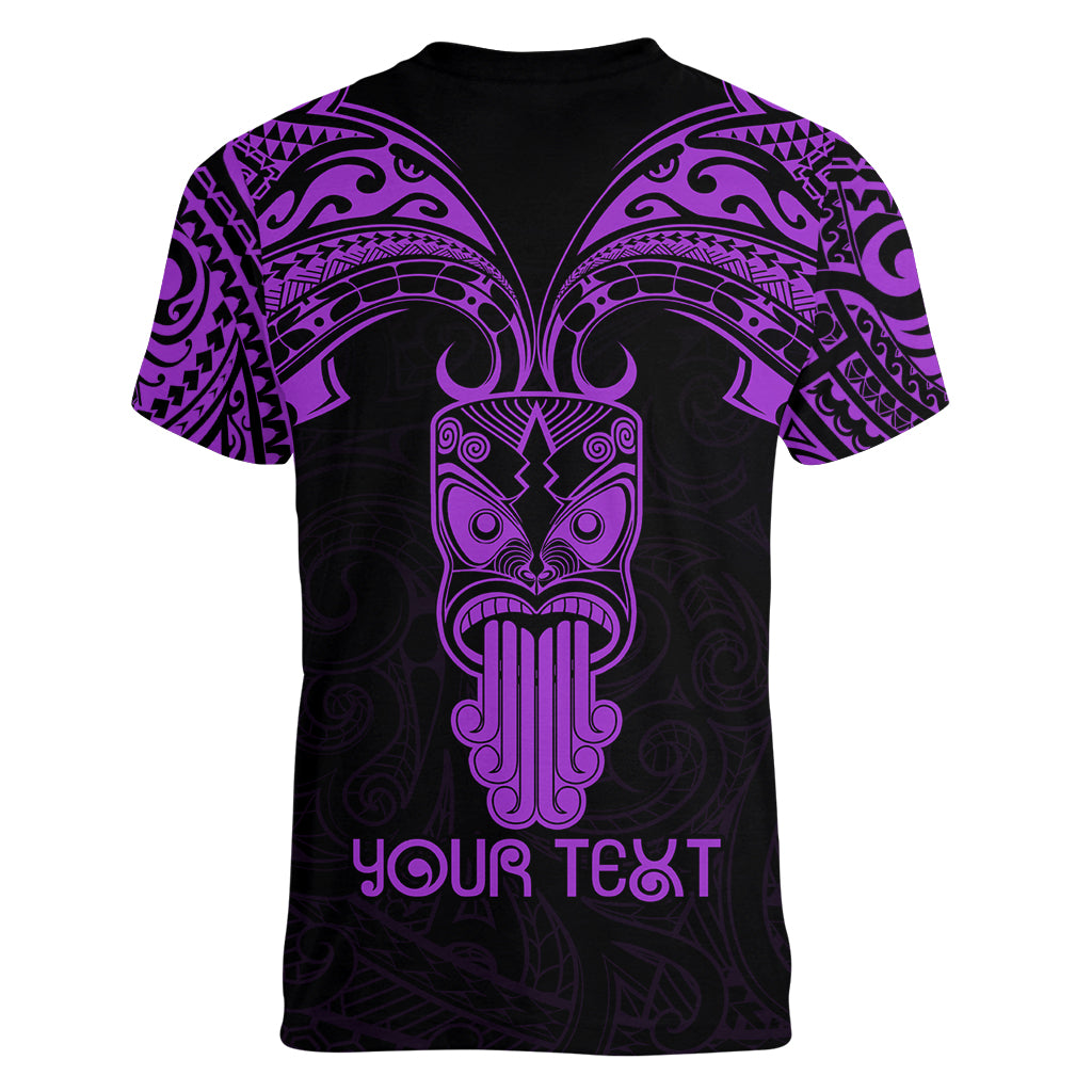 Personalised New Zealand Te Reo Maori Women V Neck T Shirt Kia Kaha Maori Language Week Purple Style LT9 - Polynesian Pride