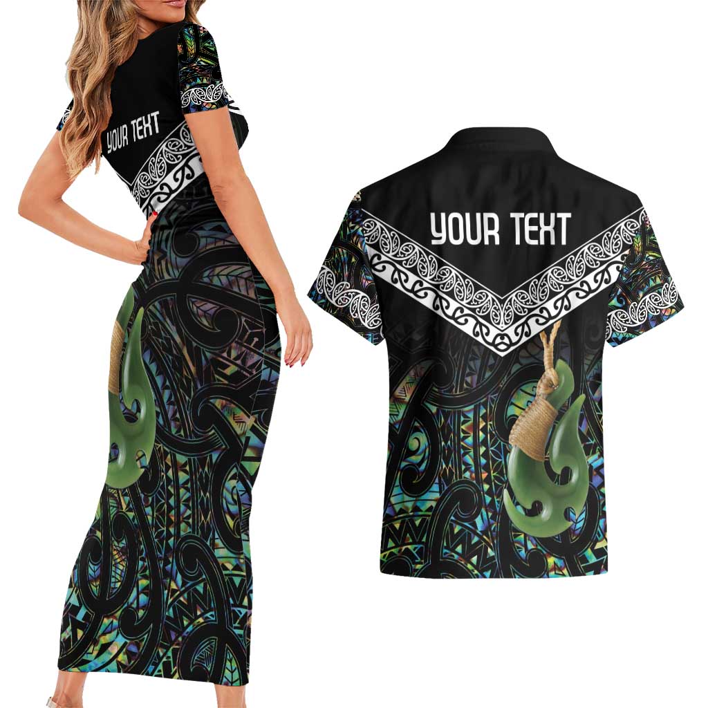 Personalised Maori Manaia Couples Matching Short Sleeve Bodycon Dress and Hawaiian Shirt New Zealand Tribal Hei Matau Papua Shell