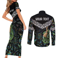 Personalised Maori Manaia Couples Matching Short Sleeve Bodycon Dress and Long Sleeve Button Shirt New Zealand Tribal Hei Matau Papua Shell