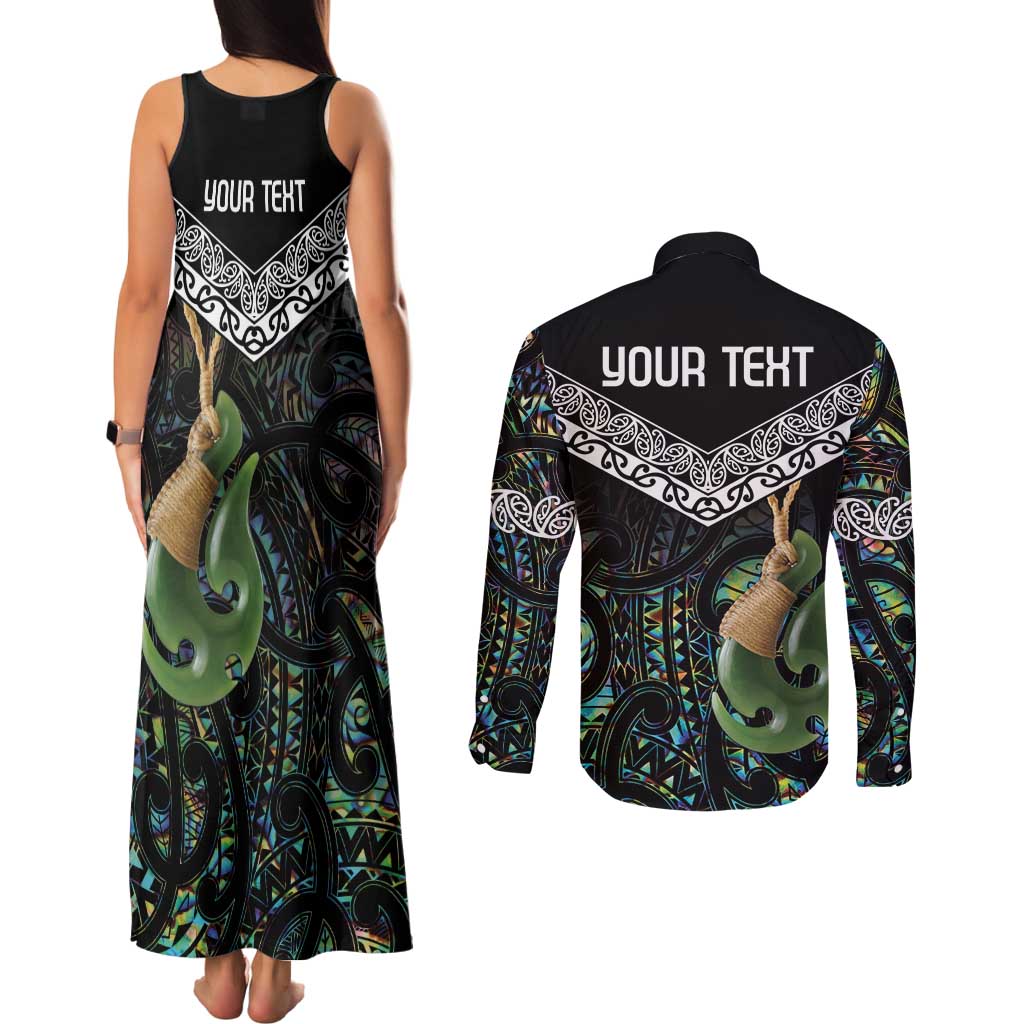 Personalised Maori Manaia Couples Matching Tank Maxi Dress and Long Sleeve Button Shirt New Zealand Tribal Hei Matau Papua Shell