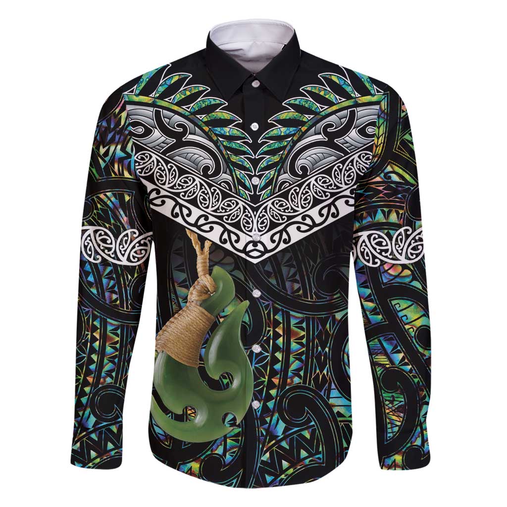 Personalised Maori Manaia Family Matching Off Shoulder Maxi Dress and Hawaiian Shirt New Zealand Tribal Hei Matau Papua Shell LT9 Dad's Shirt - Long Sleeve Green - Polynesian Pride