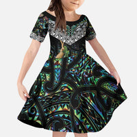 Personalised Maori Manaia Family Matching Puletasi and Hawaiian Shirt New Zealand Tribal Hei Matau Papua Shell LT9 Daughter's Dress Green - Polynesian Pride