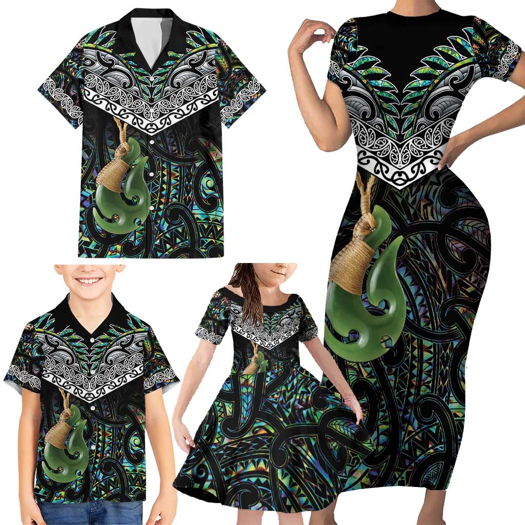 Personalised Maori Manaia Family Matching Short Sleeve Bodycon Dress and Hawaiian Shirt New Zealand Tribal Hei Matau Papua Shell LT9 - Polynesian Pride