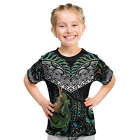 Personalised Maori Manaia Kid T Shirt New Zealand Tribal Hei Matau Papua Shell LT9 Green - Polynesian Pride