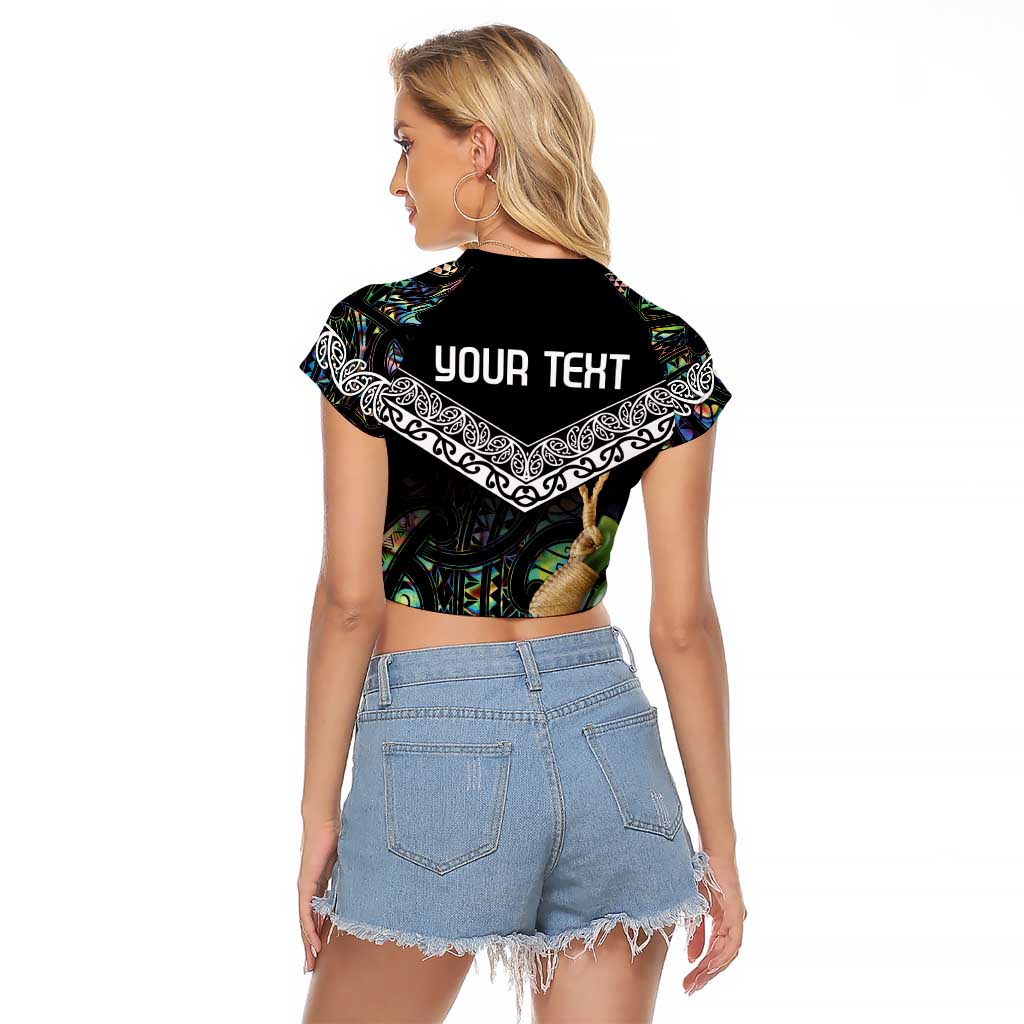 Personalised Maori Manaia Raglan Cropped T Shirt New Zealand Tribal Hei Matau Papua Shell LT9 - Polynesian Pride