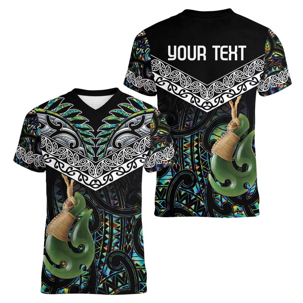 Personalised Maori Manaia Women V-Neck T-Shirt New Zealand Tribal Hei Matau Papua Shell LT9 - Polynesian Pride