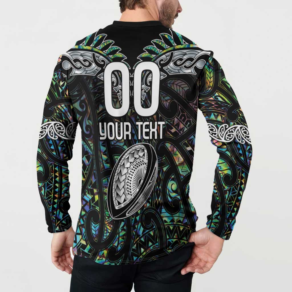 Custom New Zealand Button Sweatshirt Maori Rugby Tattoo Papua Shell LT9 - Polynesian Pride