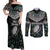 Custom New Zealand Couples Matching Off Shoulder Maxi Dress and Long Sleeve Button Shirt Maori Rugby Tattoo Papua Shell