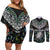 Custom New Zealand Couples Matching Off Shoulder Short Dress and Long Sleeve Button Shirt Maori Rugby Tattoo Papua Shell