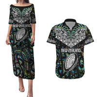 Custom New Zealand Couples Matching Puletasi and Hawaiian Shirt Maori Rugby Tattoo Papua Shell LT9 Green - Polynesian Pride