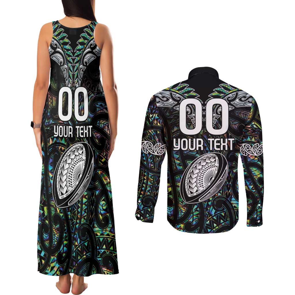 Custom New Zealand Couples Matching Tank Maxi Dress and Long Sleeve Button Shirt Maori Rugby Tattoo Papua Shell LT9 - Polynesian Pride
