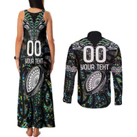 Custom New Zealand Couples Matching Tank Maxi Dress and Long Sleeve Button Shirt Maori Rugby Tattoo Papua Shell LT9 - Polynesian Pride