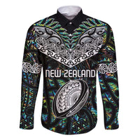Custom New Zealand Family Matching Mermaid Dress and Hawaiian Shirt Maori Rugby Tattoo Papua Shell LT9 Dad's Shirt - Long Sleeve Green - Polynesian Pride