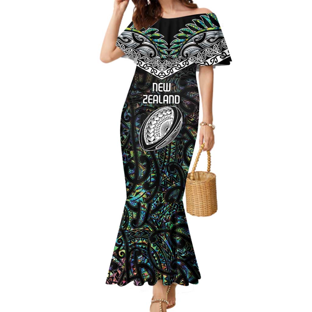 Custom New Zealand Family Matching Mermaid Dress and Hawaiian Shirt Maori Rugby Tattoo Papua Shell LT9 Mom's Dress Green - Polynesian Pride