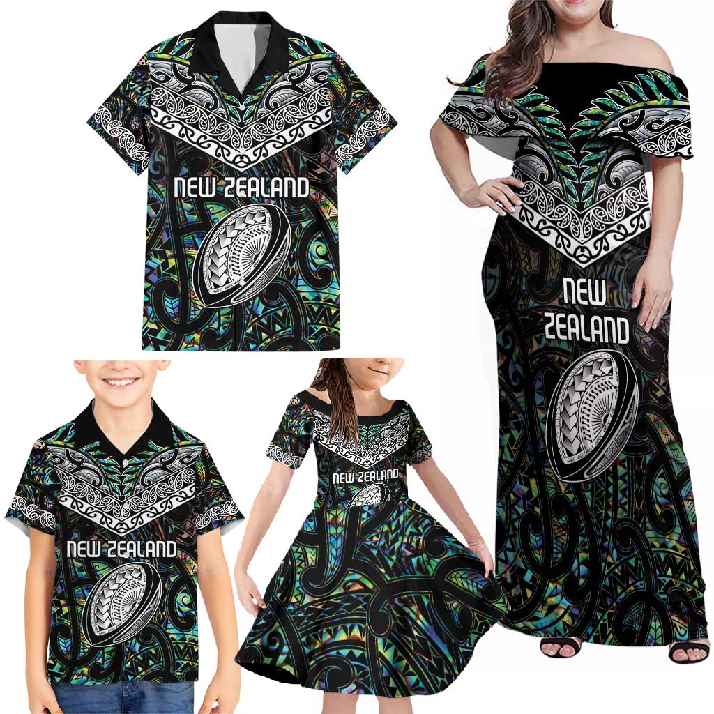 Custom New Zealand Family Matching Off Shoulder Maxi Dress and Hawaiian Shirt Maori Rugby Tattoo Papua Shell LT9 - Polynesian Pride