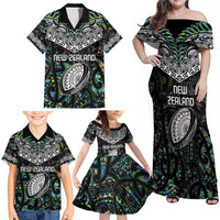 Custom New Zealand Family Matching Off Shoulder Maxi Dress and Hawaiian Shirt Maori Rugby Tattoo Papua Shell LT9 - Polynesian Pride
