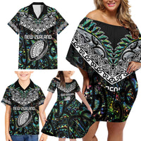 Custom New Zealand Family Matching Off Shoulder Short Dress and Hawaiian Shirt Maori Rugby Tattoo Papua Shell LT9 - Polynesian Pride
