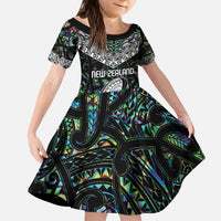 Custom New Zealand Family Matching Puletasi and Hawaiian Shirt Maori Rugby Tattoo Papua Shell LT9 Daughter's Dress Green - Polynesian Pride