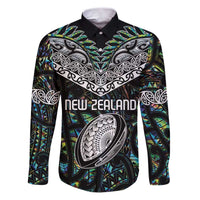Custom New Zealand Family Matching Puletasi and Hawaiian Shirt Maori Rugby Tattoo Papua Shell LT9 Dad's Shirt - Long Sleeve Green - Polynesian Pride