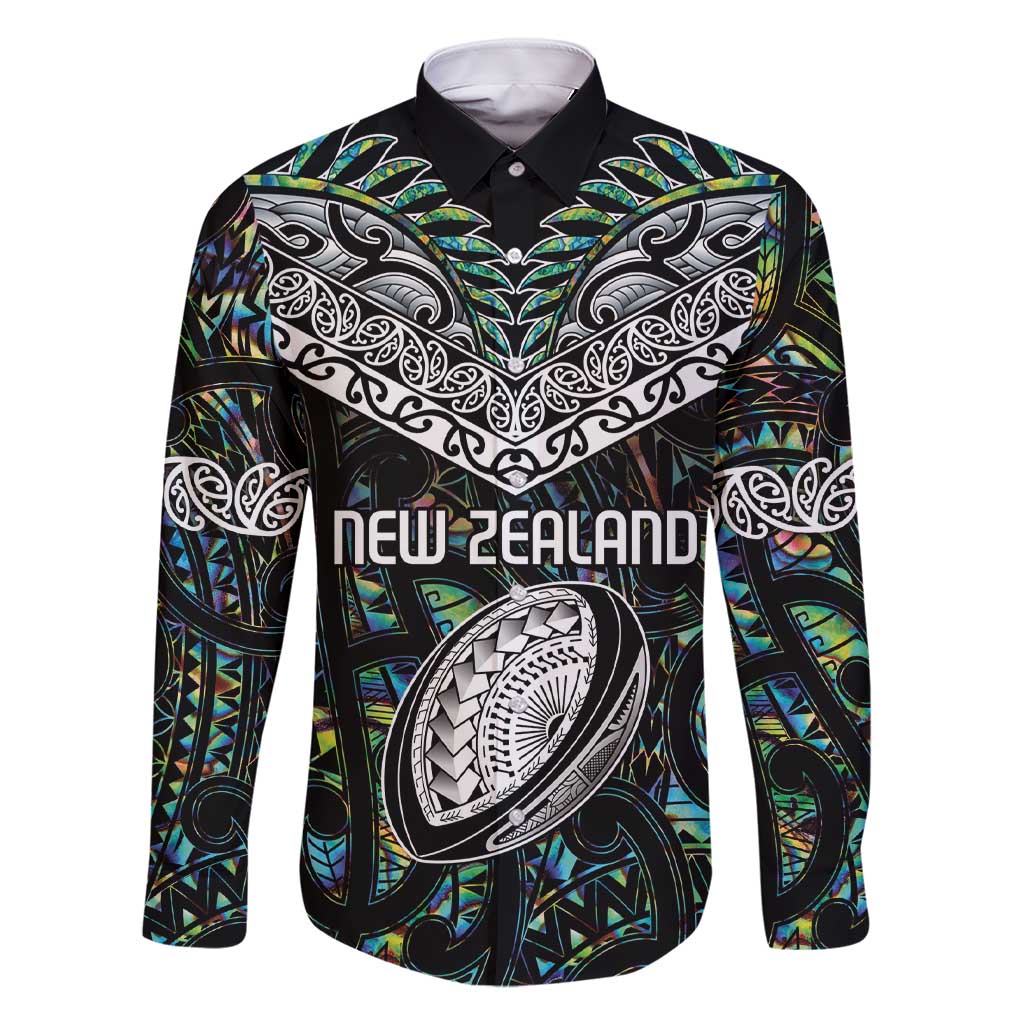 Custom New Zealand Family Matching Short Sleeve Bodycon Dress and Hawaiian Shirt Maori Rugby Tattoo Papua Shell LT9 Dad's Shirt - Long Sleeve Green - Polynesian Pride