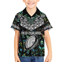 Custom New Zealand Family Matching Summer Maxi Dress and Hawaiian Shirt Maori Rugby Tattoo Papua Shell LT9 Son's Shirt Green - Polynesian Pride