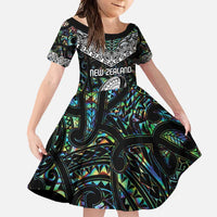 Custom New Zealand Family Matching Tank Maxi Dress and Hawaiian Shirt Maori Rugby Tattoo Papua Shell LT9 Daughter's Dress Green - Polynesian Pride