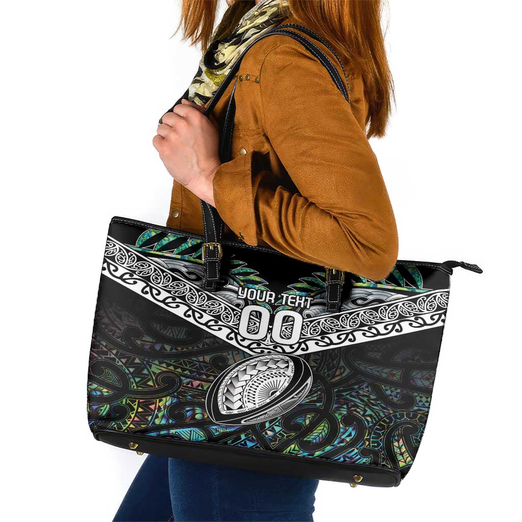 Custom New Zealand Leather Tote Bag Maori Rugby Tattoo Papua Shell LT9 Green - Polynesian Pride
