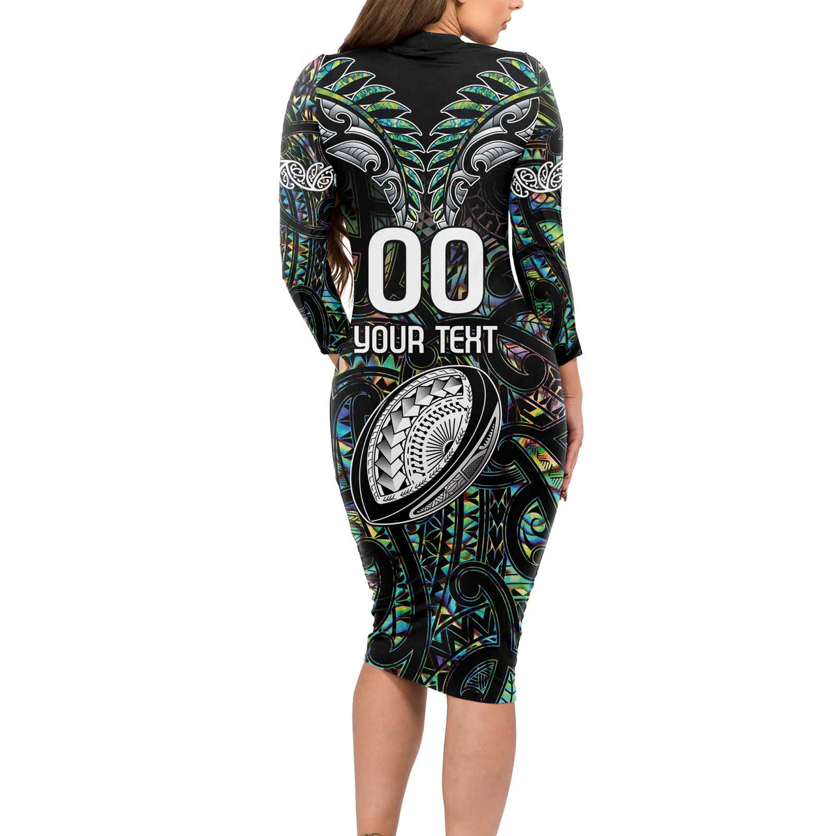 Custom New Zealand Long Sleeve Bodycon Dress Maori Rugby Tattoo Papua Shell LT9 - Polynesian Pride