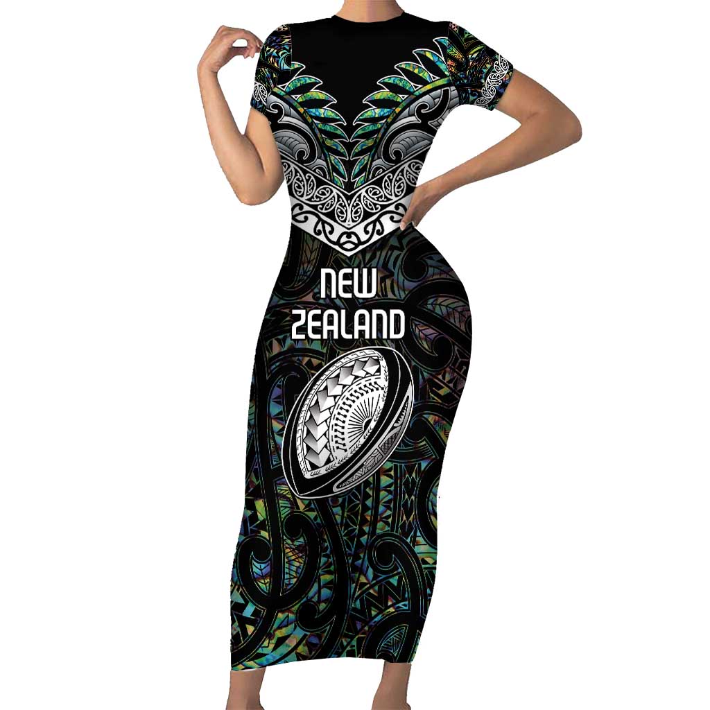 Custom New Zealand Short Sleeve Bodycon Dress Maori Rugby Tattoo Papua Shell LT9 Long Dress Green - Polynesian Pride