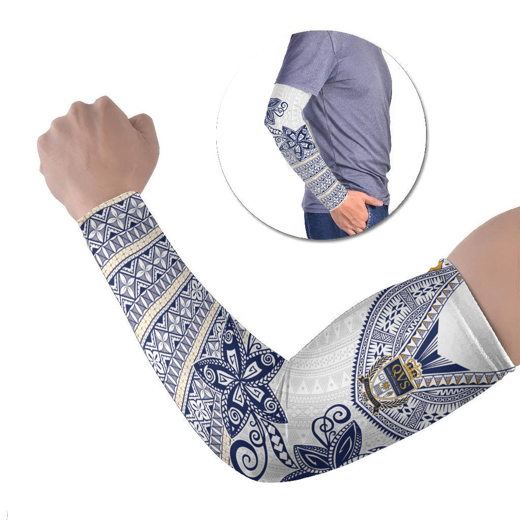 Fiji Queen Victoria School Personalised Arm Sleeves QVS 120 Years Queen Victoria Alumni Legacy LT9 Set of 2 White - Polynesian Pride